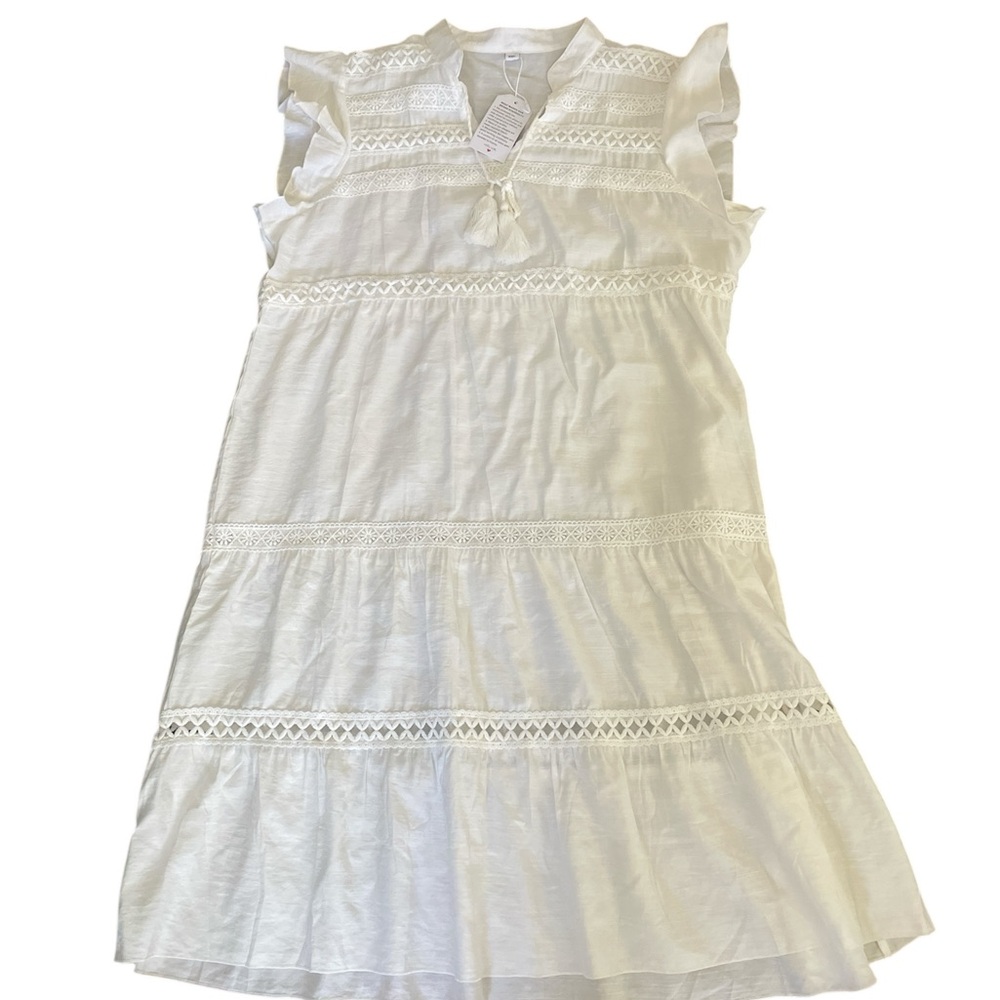 White Lace Trim Kids Dress